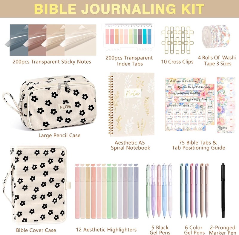 FLOE Bible Study Supplies Journaling Kit for Women with Bible Cover Case, Valentines Day Christian Gifts for Women, Bible Study Tools Accessories Set w/Highlighter Pen, Pencil Case Notebook Annotation Kit - Image 2